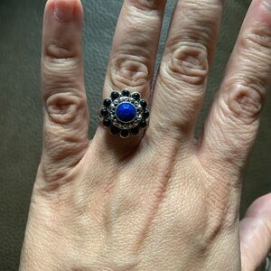 Blue‎ and Silver Floral Women's Ring